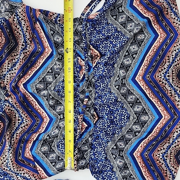 New Look Boho V Neck Long Sleeve Top Blue Red Grey Print Lightweight Size M - Picture 10 of 11